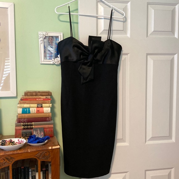 Vintage 90s Maggy London little black dress satin bow prom classic - Picture 1 of 6